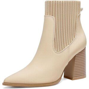 ⚡Women's Apricot Ankle Boots Sock Booties Pointed Toe Chunky Stacked High Heel